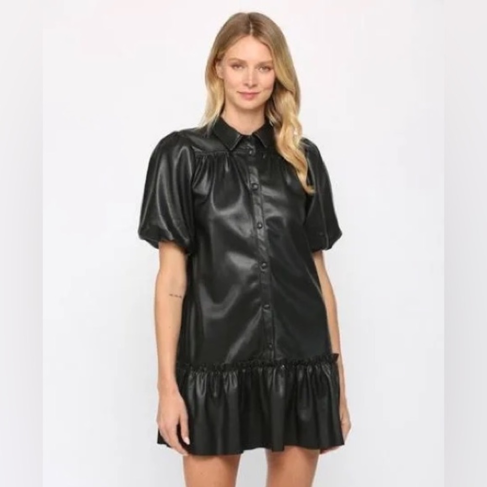 Fate Leather Puff Sleeve Dress